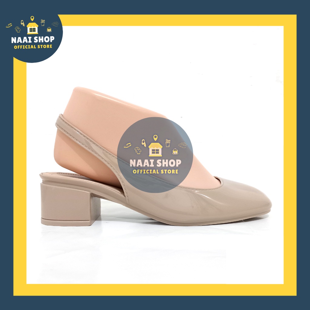 Sepatu Wanita Slingback Heels 5 CM Size 36-40 Jelly Shoes Plain Glosy Soft Color Selop Cewek Hak Tahu Sedang Murah Terlaris Slop Formal Kasual Korea Style Kekinian Jinjit Bahan Karet Slip On Tali Import Premium Kerja Kuliah Terbaru Balance 706-L Naai Shop