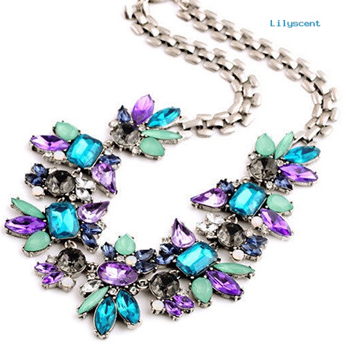 Ls Women's Rhinestone Flower Cluster Bib Pendant Choker Rantai Pesona Liontin Kalung