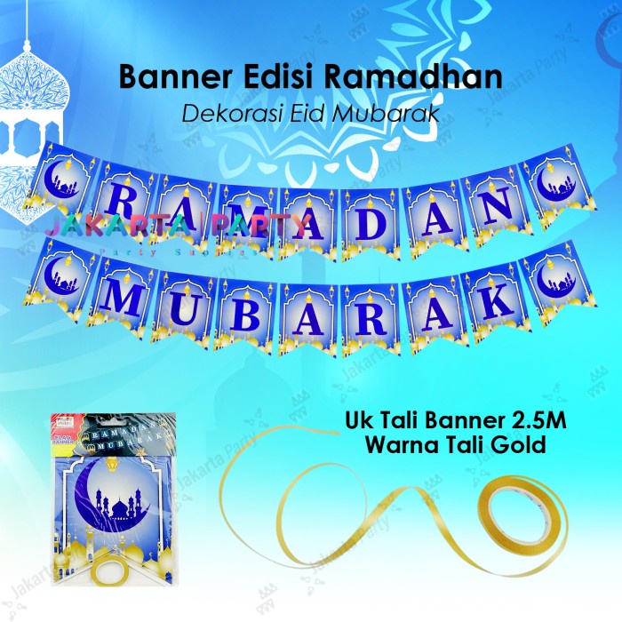 Bunting Flag Ramadhan Biru / Banner Ramadan Mubarak / Bunting Lebaran