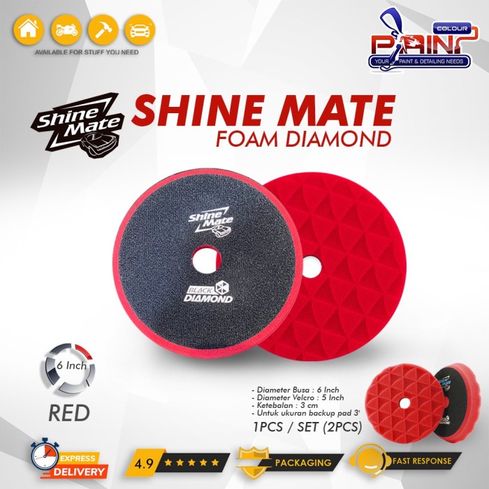 SHINEMATE Busa Poles Diamond Foam Pad 6 Inch RED - Busa Finishing