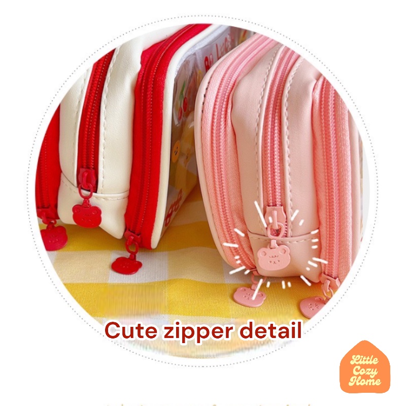 Kawaii Jumbo Transparent Pencil Case Desain Baru / Korean Style Kotak Tempat Pensil Besar Dengan Resleting / Muat Banyak / Big Capacity With Zipper