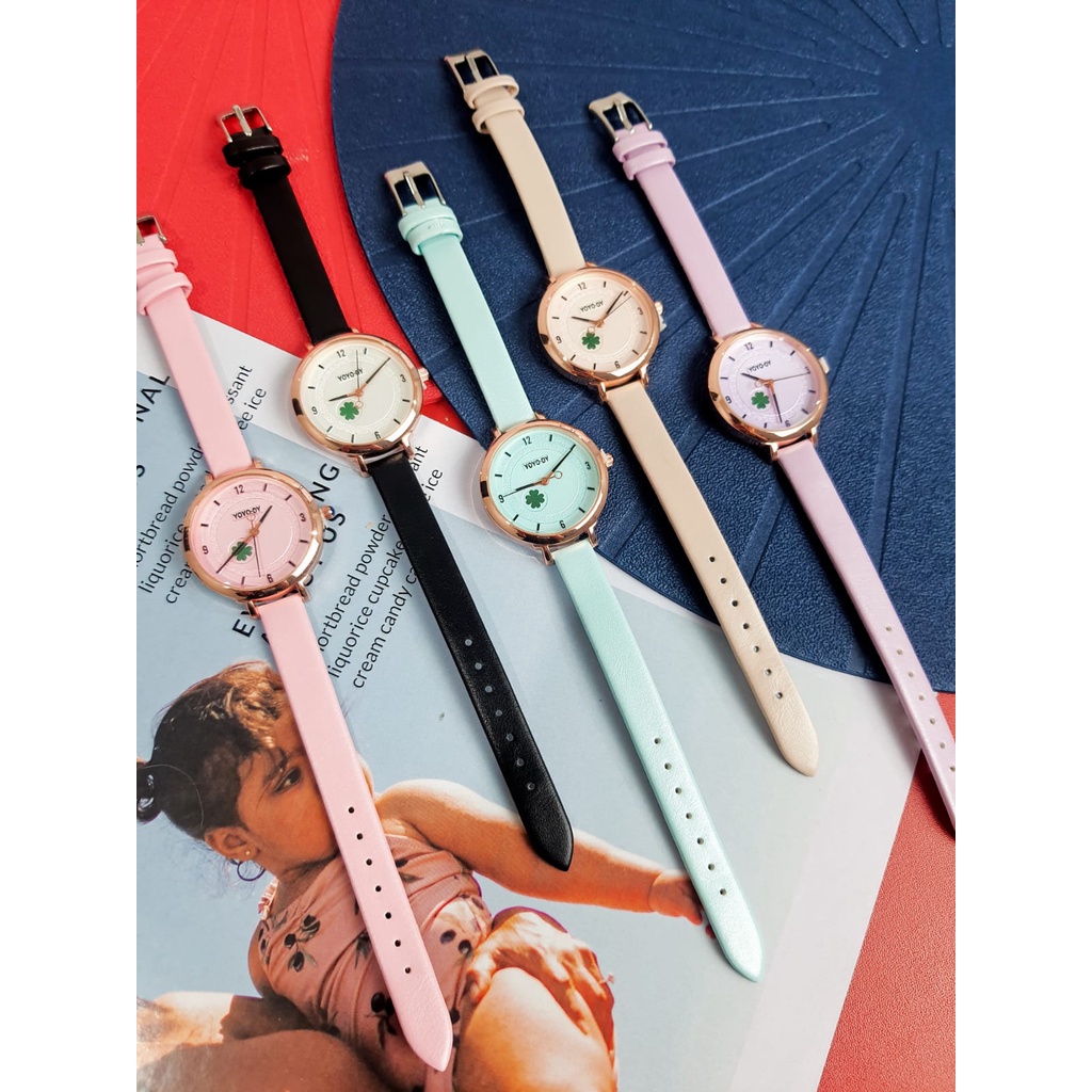 YOYO.DY Jam tangan wanita lucky fashion korea design casual tali kulit mewah dan elegan