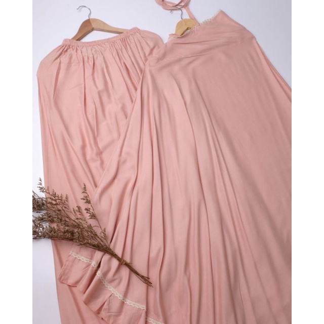 mukena yaseen design warna peach adem nyaman panjang murah elegan mewah