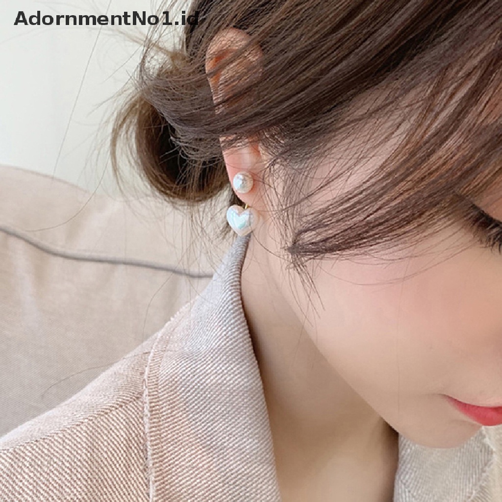 [AdornmentNo1] 1pasang Fashion Dikontrak Jantung Mutiara Anting Halus Joker Manis Elegan Temperamen Wanita Drop Earrings Hadiah [ID]