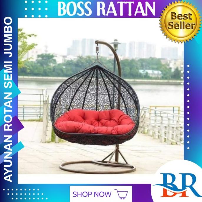 Ayunan Kursi Gantung Rotan Sintetis Semi Jumbo Santai Teras Rumah Set