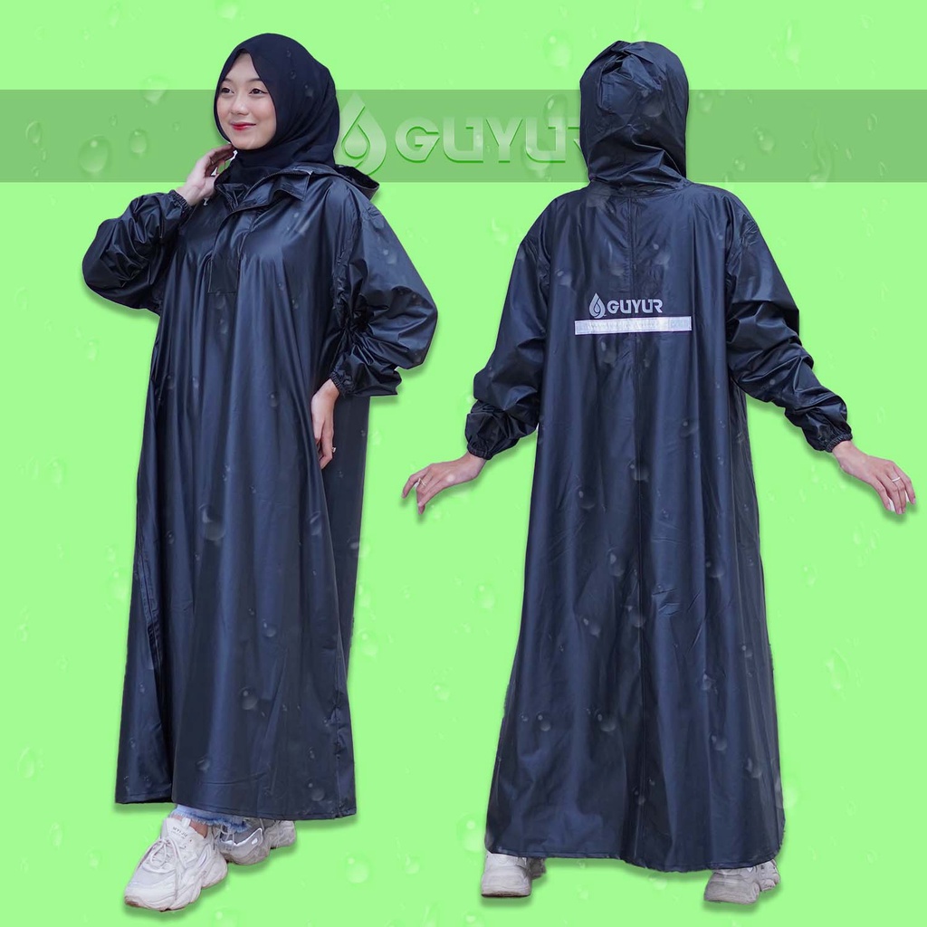 jas hujan jumbo big  raincoat wanita muslimah hijab model gamis terusan rok syar'i bahan impor  waterproof zipper