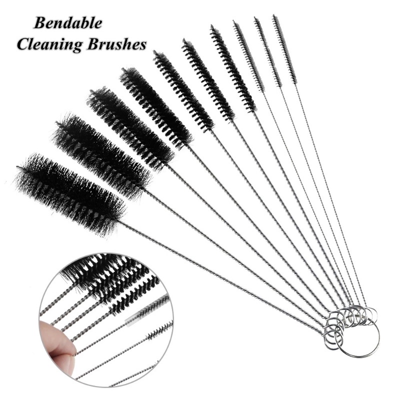 10pcs/set Pipet Tabung Reaksi Sikat Botol Bayi Sikat Pembersih Stainless Steel Rumah Tangga Multifungsi Alat Pembersih Set Minum Sedotan Cup Cleaning Brush