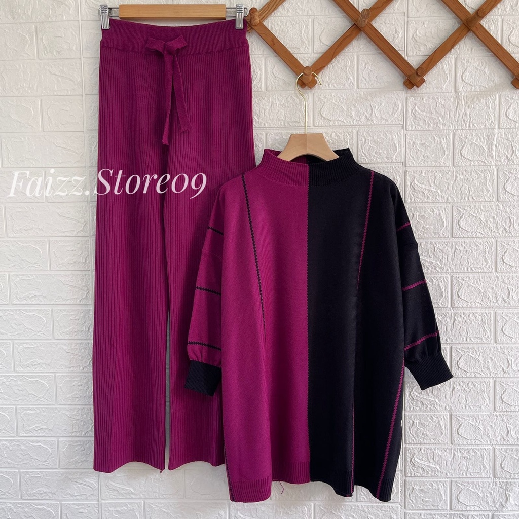 ONESET LAURA  OVERSIZE TOP ATASAN KALONG SETELAN CELANA KULOT RAJUT WANITA OVERSIZED