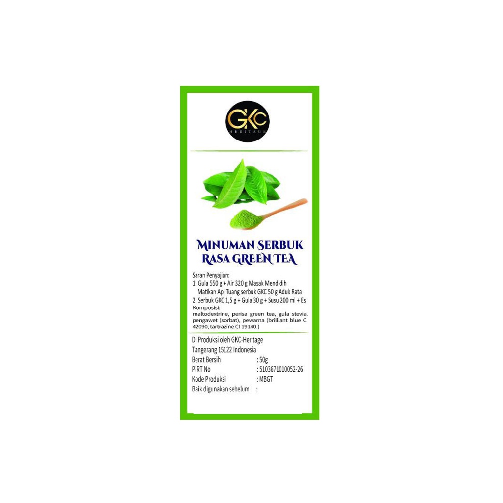 Bubuk Sirup Green tea / Green tea Powder Syrup Serbuk Minuman Powder Drink GKC Heritage Konsentrat 50 gram