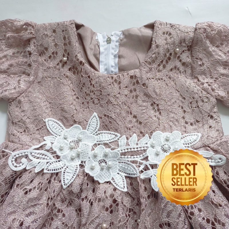 Dress Brukat Anak 1 Tahun Gaun Warna Abu Silver Baju Pesta Anak 6 12 Bulan Bahan Brukat Gliter KA137