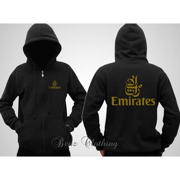Jaket Hoodie Sweater EMIRATES Outerwear Pria Wanita Zipper Resleting Depan Polos Sablon Polyflek Kor