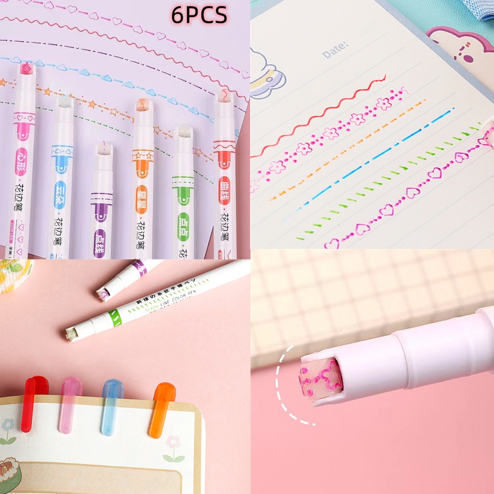 3/6/8 pcs Pena Stabilo Berkepala Dua Pena Lucu Kelopak Menggambar Tangan Bahan Akun Tangan Kurva Garis Bertitik Garis Kontur Pen Art Marker Alat Tulis