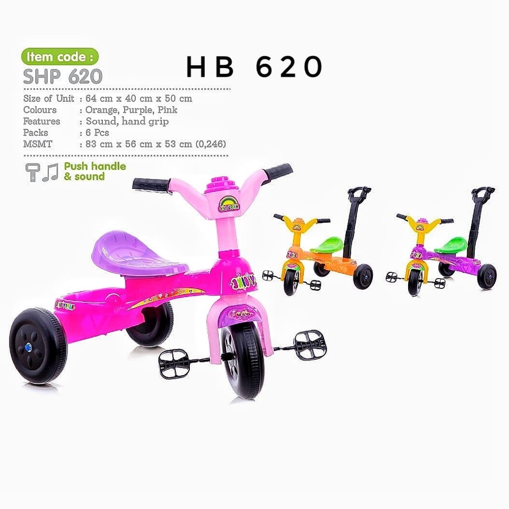 Sepeda Anak Roda 3 Tricycle HB 620 Fungsi Musik dan Dorongan