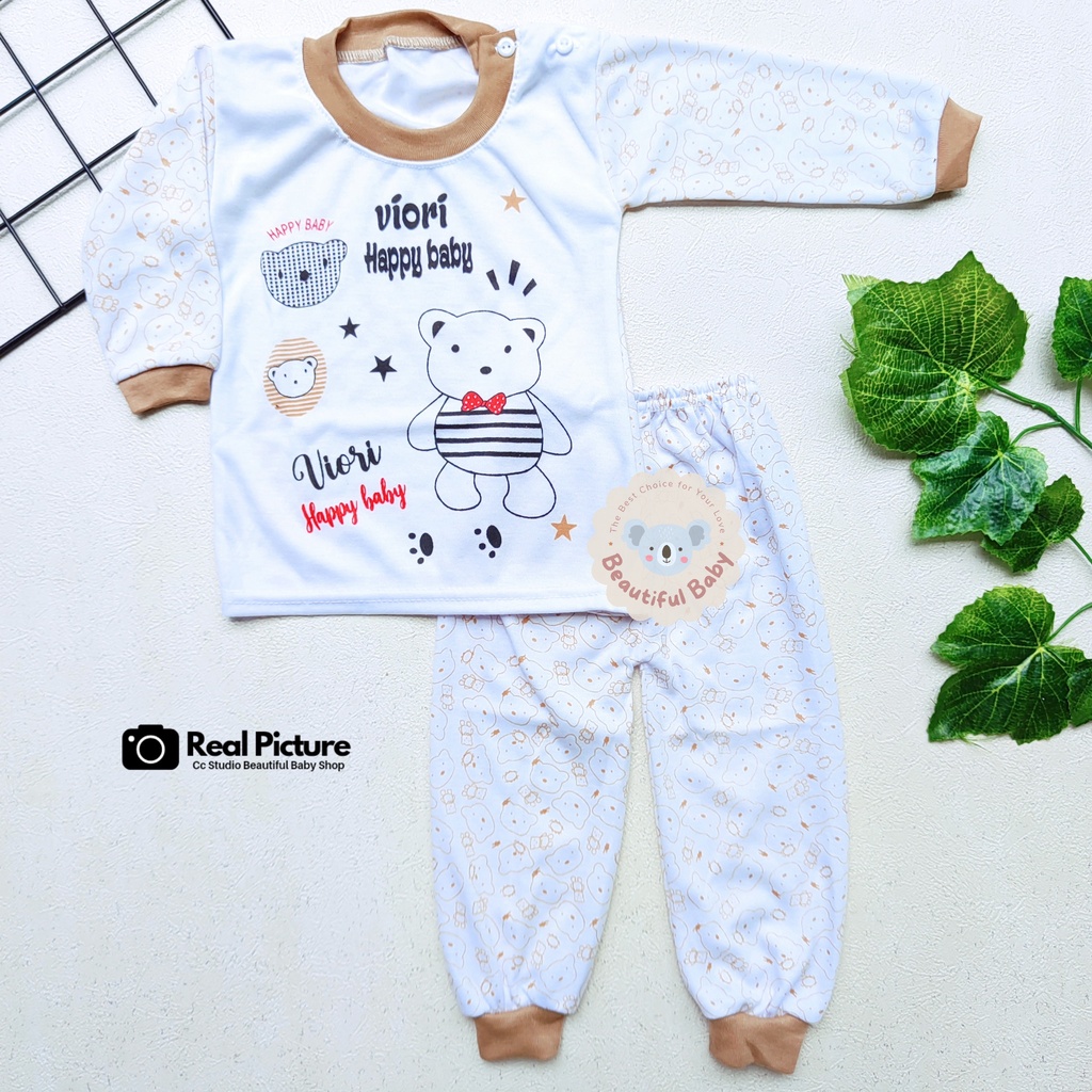 Setelan Baju Bayi Panjang Laki-laki Motif Viori Bear / Piyama Bayi Laki-laki / Baju Tidur Bayi / Kaos Oblong Bayi &amp; Anak Kancing Pundak / Baby.ou