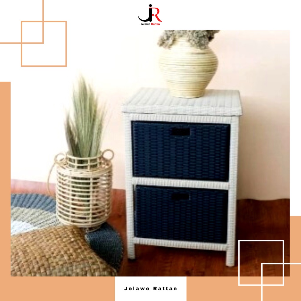 Laci Susun 2 Atas Bufet Rak Penyimpanan Serbaguna Rotan Sintetis