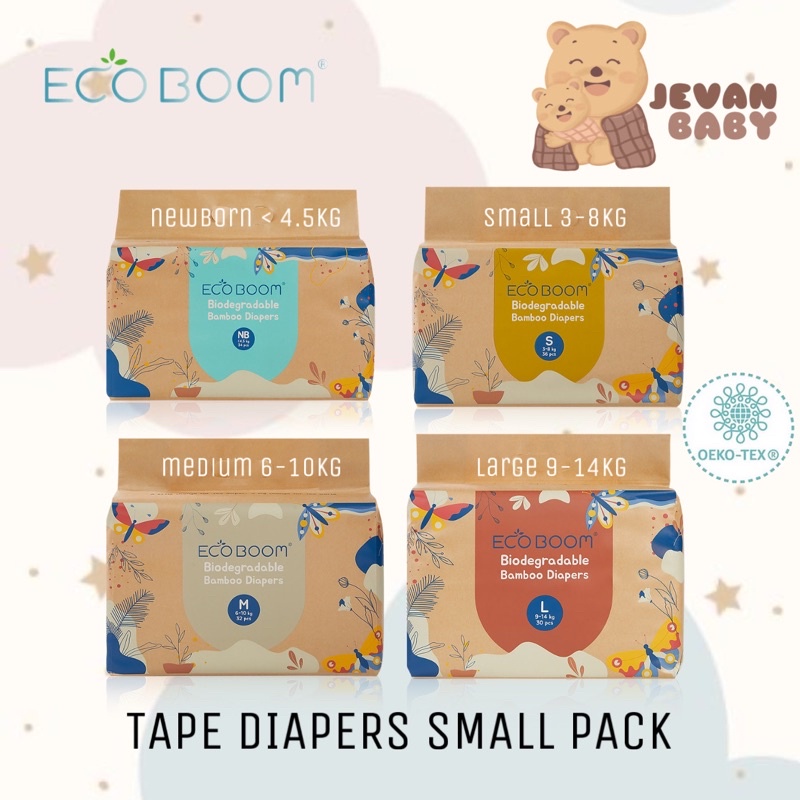 ECO BOOM Bamboo Diapes Tape NB32 S36 M32 L30 XL28 / Popok Pampers Bambu Premium Ramah Lingkungan