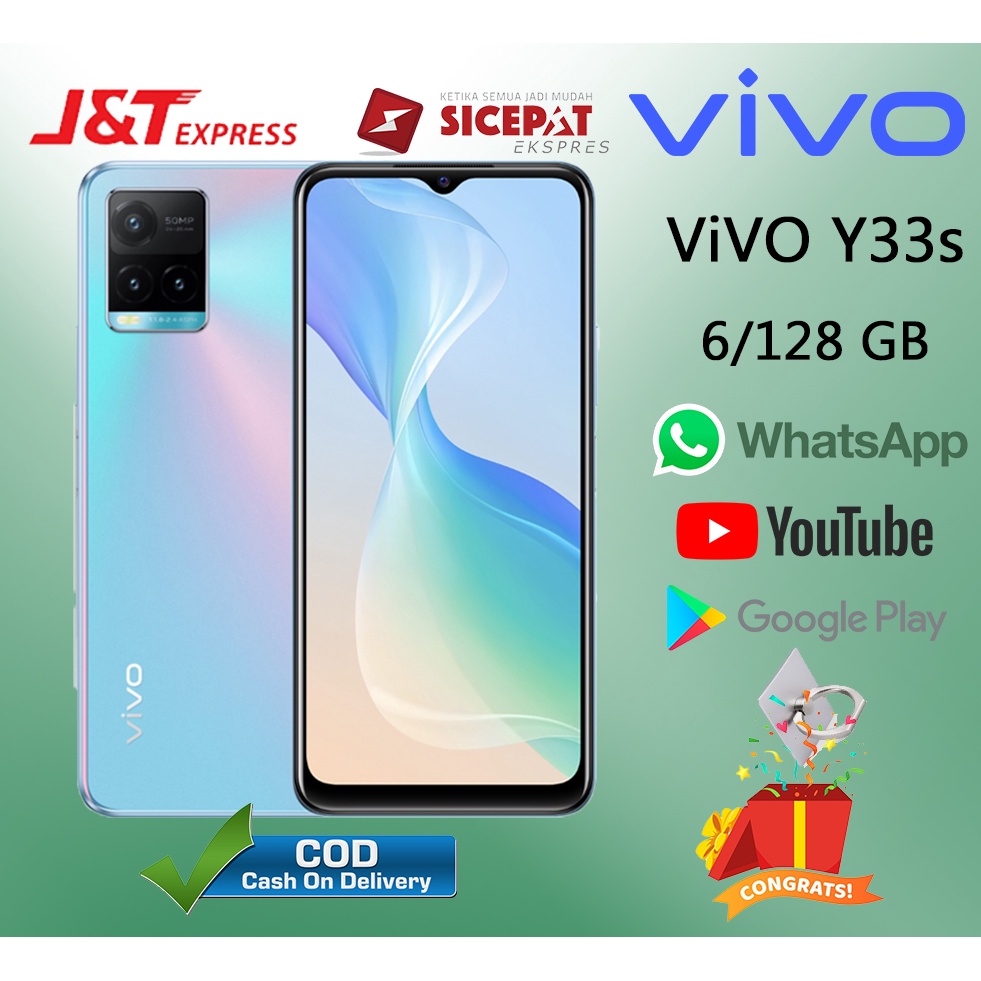 HP VIVO Y33s Ram 6/128GB Smartphone 4G LET 6.58 inches Dual SIM 50MP+16MP Handphone Indonesia