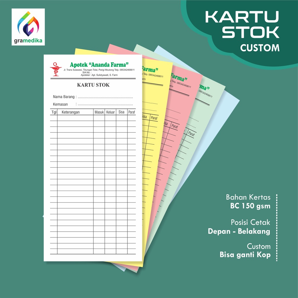 

KARTU STOK/KARTU STOK OBAT/KARTU STOK BARANG CUSTOM (isi 100 lbr)