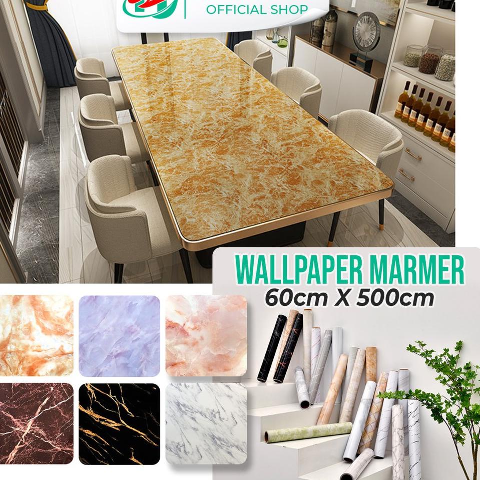 Terlaku... Hongzhuo 60 x 500CM Stiker Dapur Granit Marble Marmer  Premium Lemari Dapur Meja Kitchen Wallpaper