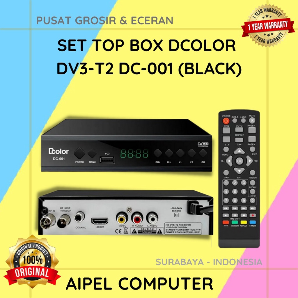 DCOLOR | SET TV BOX DCOLOR DV3-T2 DC-001 (BLACK)