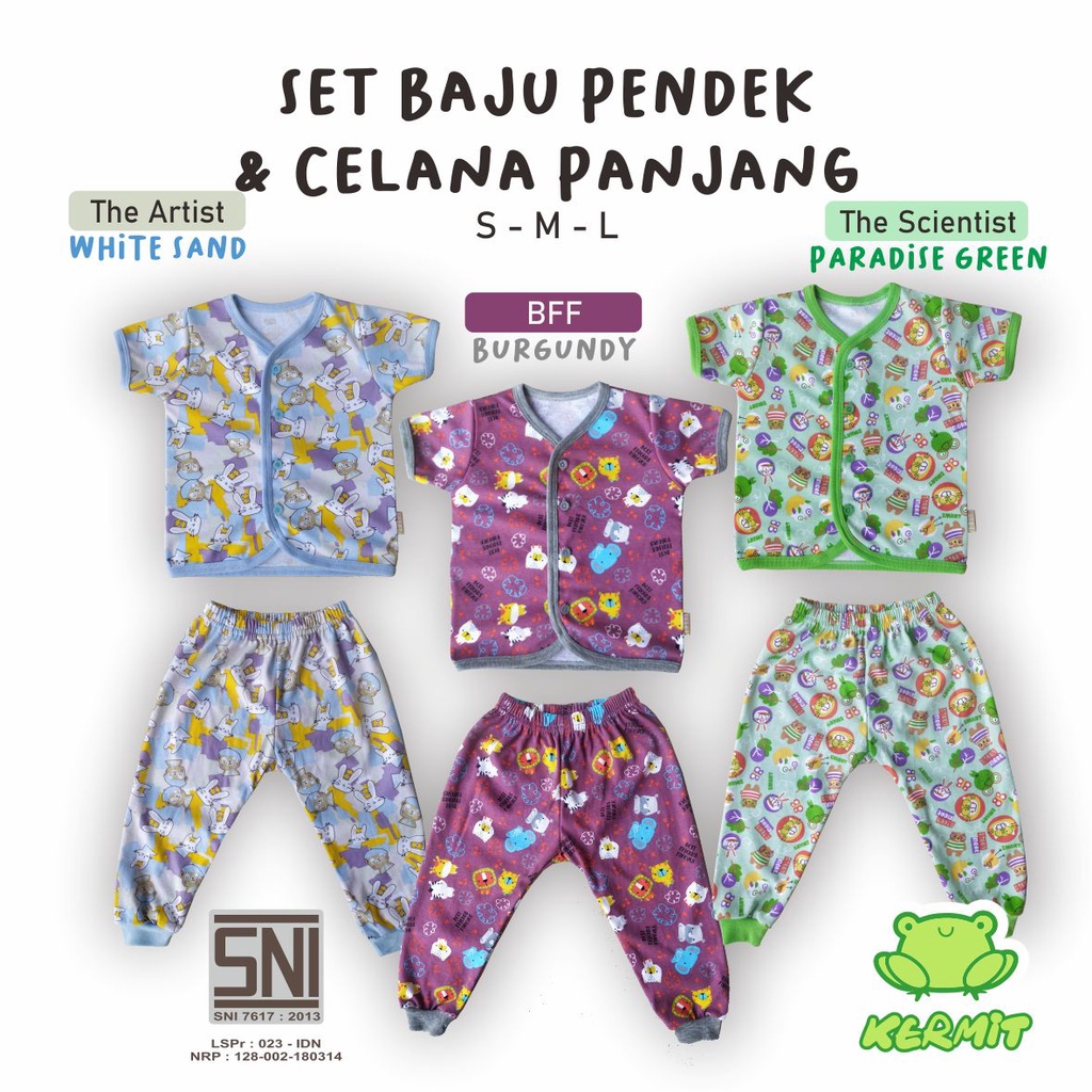 BABY KERMIT - Setelan Baju Pendek Celana Panjang Anak Bayi Laki Laki Perempuan SNI Piyama Baby Motif