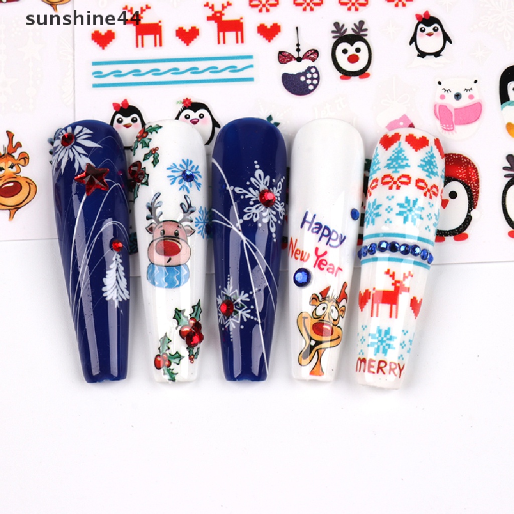 Sunshine 1lembar Stiker Kuku Natal Dekorasi Kuku UV Gel Nail Art Decals.