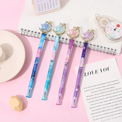 [Harga Grosir] [Warna Random] 0.5mm Kreatif Peri Pola Ajaib Gel Pena Indah Hitam Tinta Manik Pena Netral Lucu Kristal Perlengkapan Alat Tulis Sekolah Lucky Star Tulis Halus Pulpen
