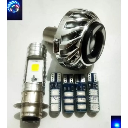 (PAKET HEMAT LAMPU VARIASI 3IN1) LAMPU UTAMA LED 2 SISI AC DC+LAMPU STOP REM PROJIE+4pcs LAMPU SEN JELLY- Biru