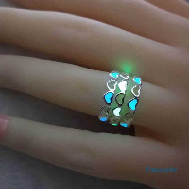 Wanita Jantung Terbuka Cincin Glow In The Dark Kreatif Bercahaya Jantung Rings Perhiasan Hadiah