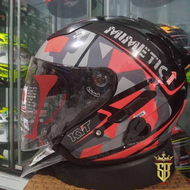 HELM KYT GALAXY FLAT R MIMETIC RED DOUBLE VISOR HALF FACE