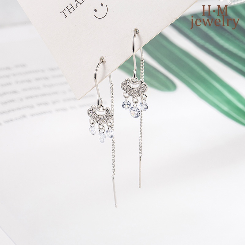 Anting Gantung S925 Perak AAA Zirkon Rumbai Safety Lock 2023anting Bermutu Tinggi Baru