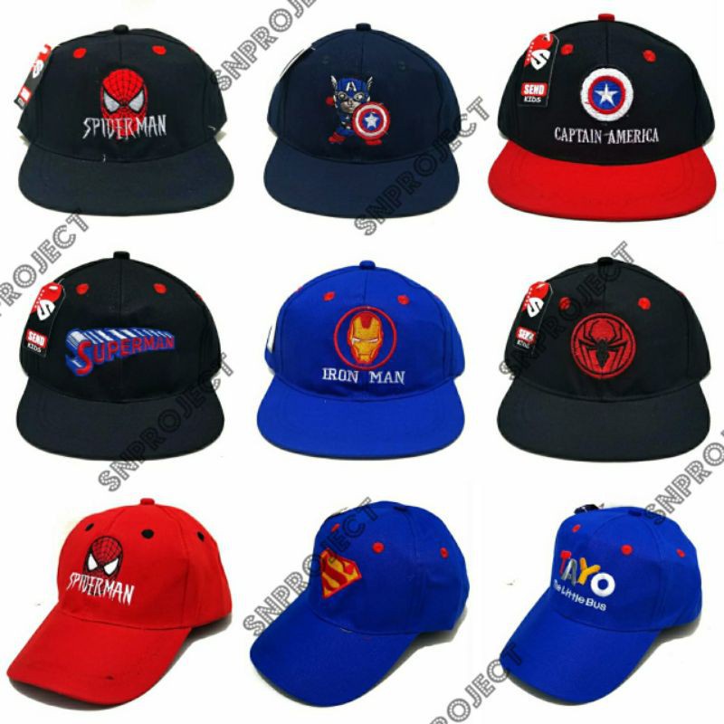 TOPI ANAK BORDIR Karakter superman ironmen Laki Perempuan Usia 6 Bulan - 7Tahun official Lapak Grosi