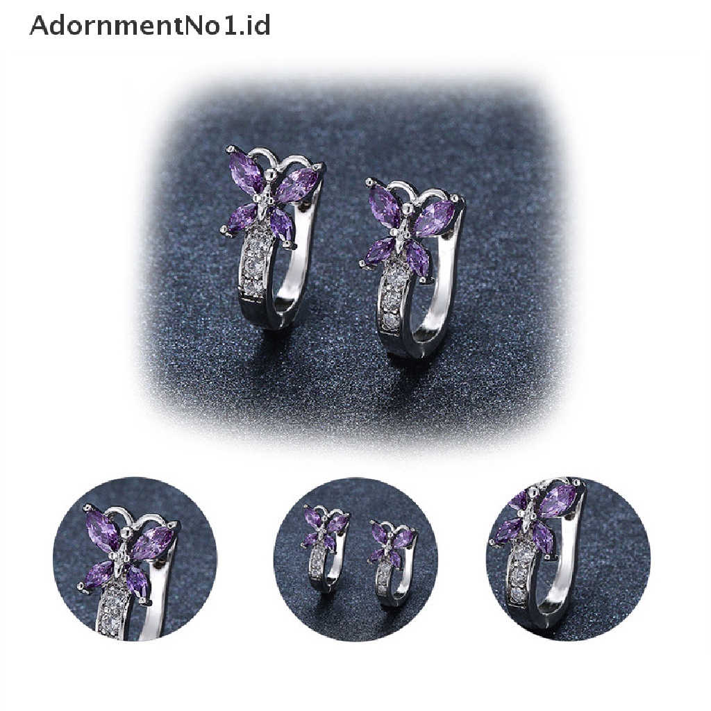 [AdornmentNo1] Rain Crystal Hoop Earring Multicolor Zirkon Anting Kupu-Kupu Kecil Rose Gold [ID]