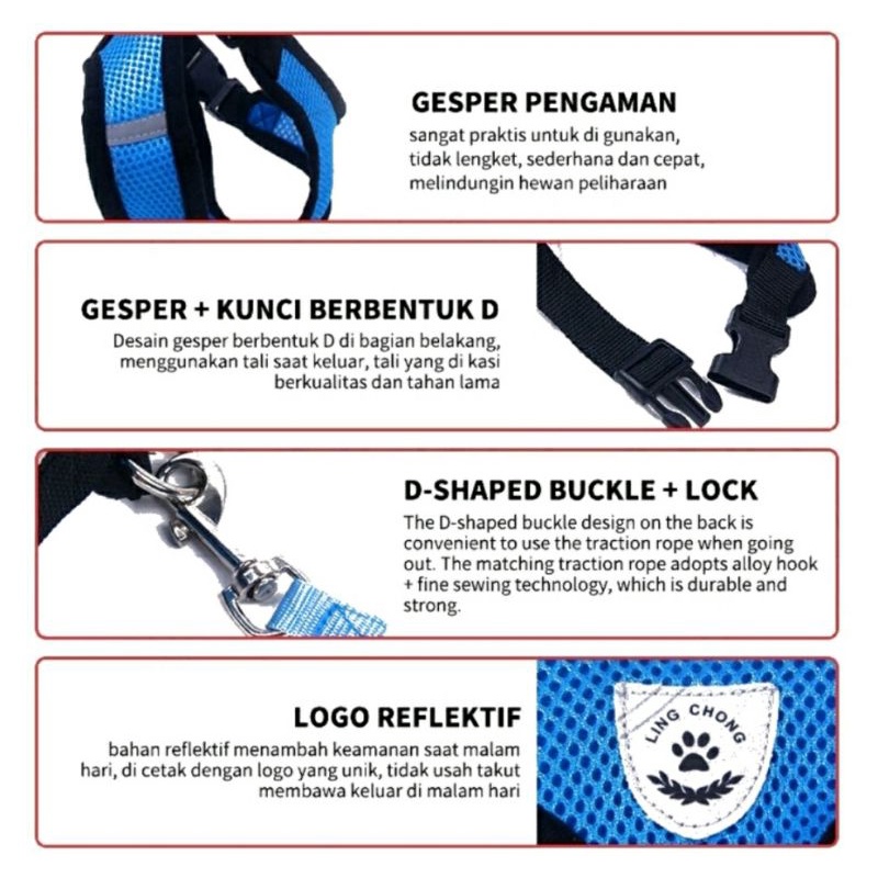 Tali Rompi Bernafas Hewan Harness Kucing Tali Tuntun Untuk Kucing Anjing