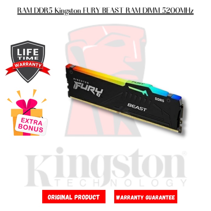 Kingston FURY BEAST RAM DIMM 16GB 5200MHz DDR5 Fury