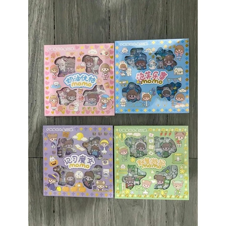 

1 pack isi 100 Lembar Pcs Stiker Box Momo Stiker Set korea STICKER BOX