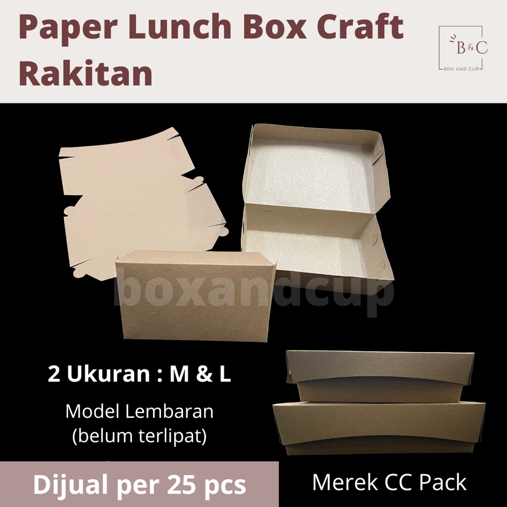 Paper Lunch Box Craft Rakitan / Dus Kotak Kraft Lembaran Murah untuk Makanan Take Away size Medium &