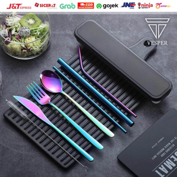 

Jual paket sendok garpu pisau korea dengan sedotan stainless set free box - paket silver Limited