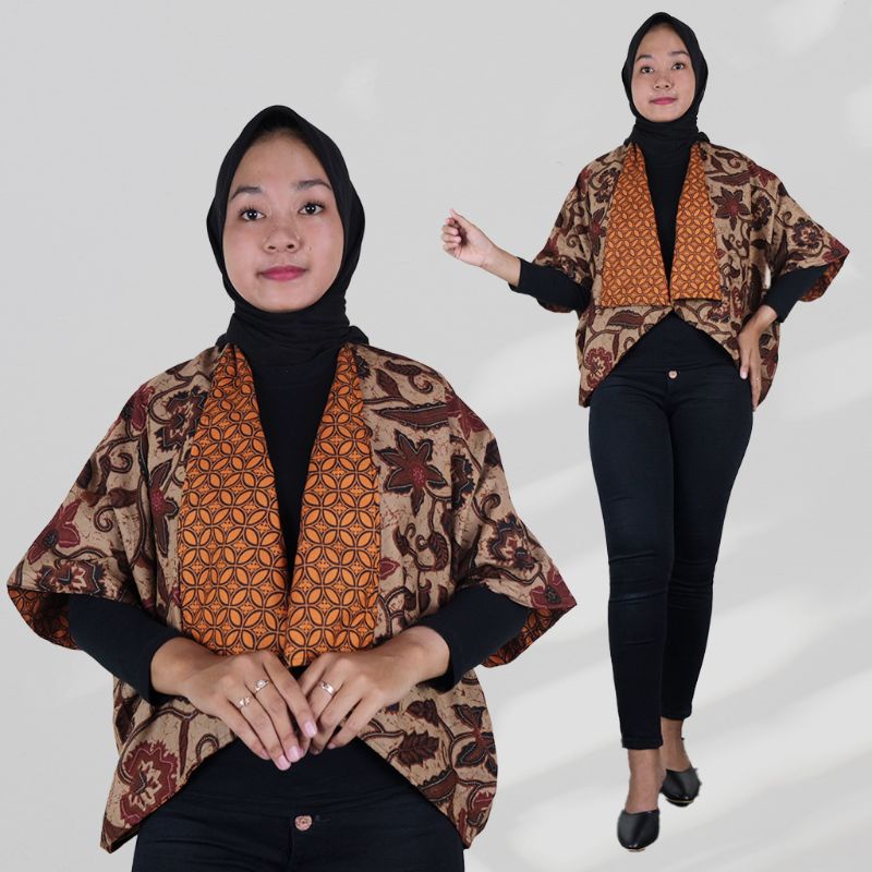 Bolero Batik Sogan Model Kelelawar Motif Bolak Balik - Naira Batik