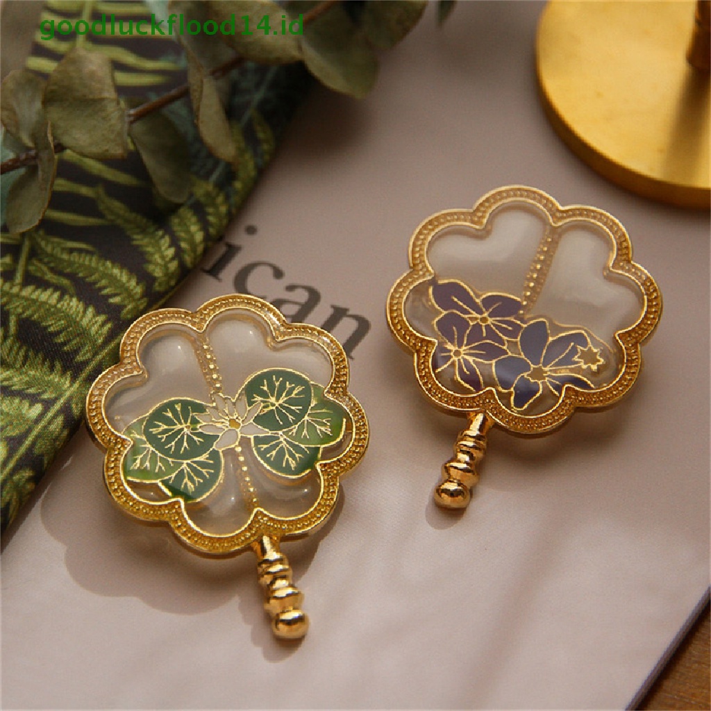 [GOOGFOUR] 2022terbaru Logam Drip Glaze Retro Elegan Folk-Custom Flowers Fan Brooch Untuk [TOP]