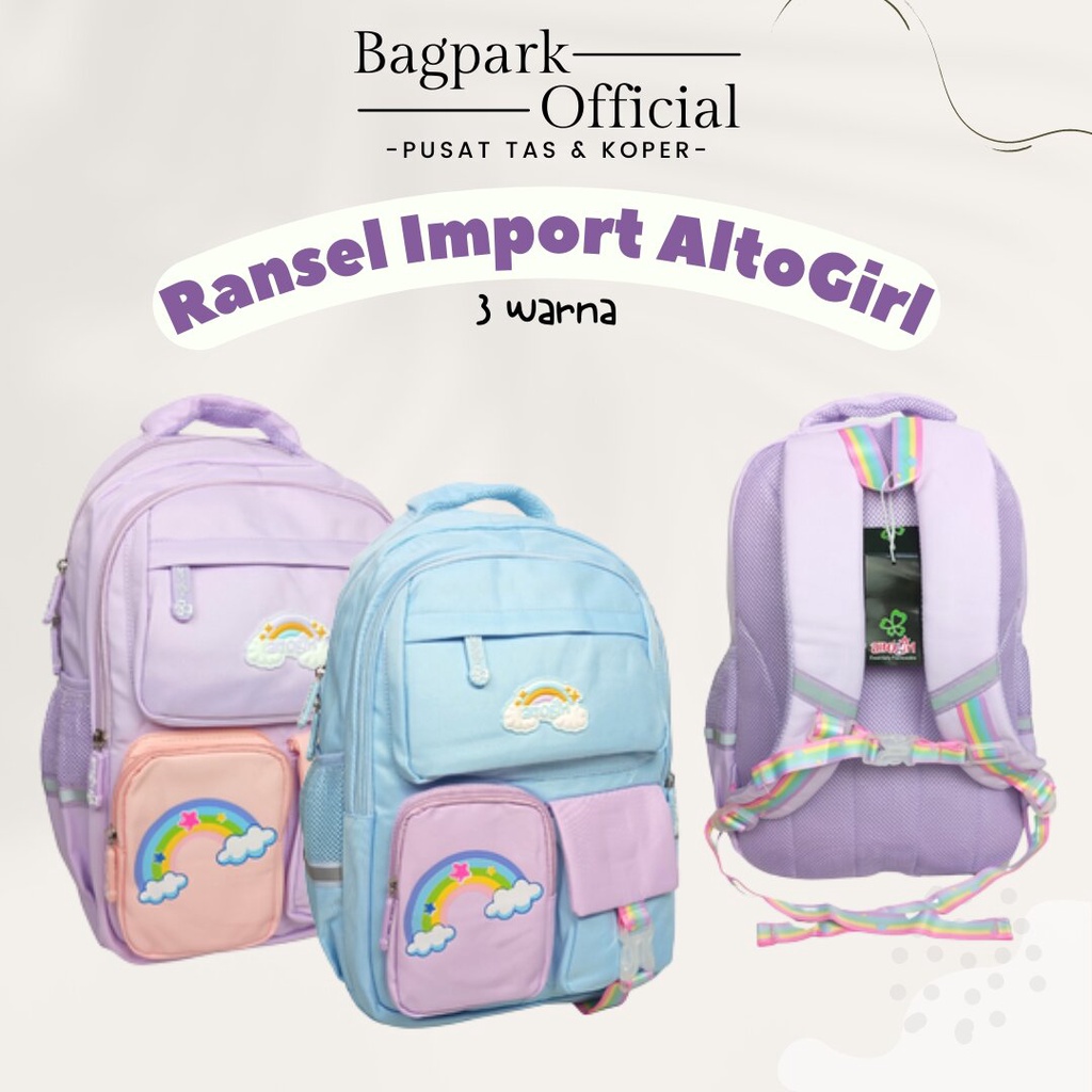 Tas Anak Sekolah Alto Girl Original Tas Anak Alto Kekinian Tas Remaja Perempuan Alto Motif Polos Pelangi Free Rain Cover