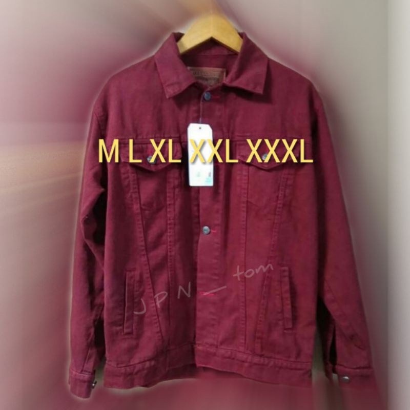 Jaket Jeans Jumbo Pria Denim Jins Big Size Wanita Coklat Gold XXL XXXL Brown Bahan Tebal Ukuran Levi S M L XL Hijau Army Maroon Polos Promo Termurah Bandung