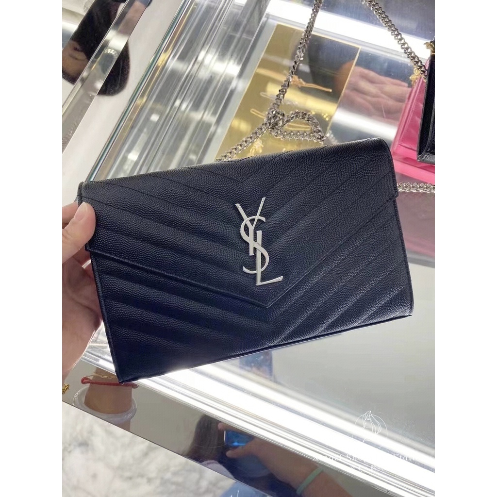 YSL/Saint Laurent Women's Bag Caviar WOC Envelope Wrapped Grain Flap Chain Wallet Single Shoulder Cr