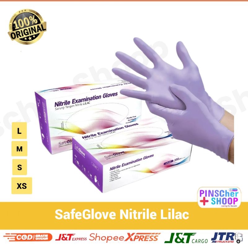 SAFEGLOVE SARUNG TANGAN NITRILE LILAC HANDSCOON NITRILE TANPA BEDAK BOX 100 PCS XS/S/M/L