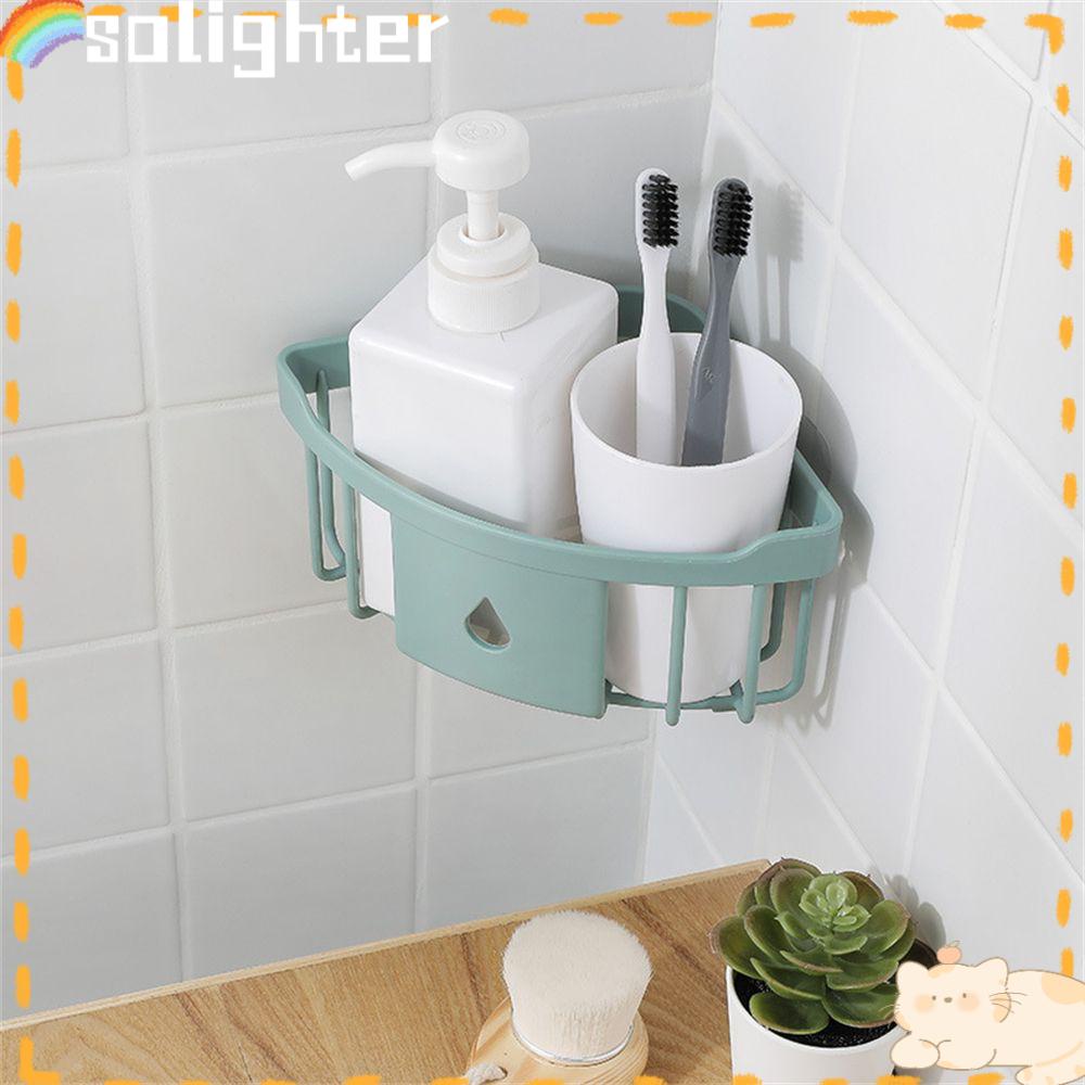 Solighter Rak Sudut Shower Shelf Triangle Tahan Lama Bebas Pukulan Dilubangi Desain