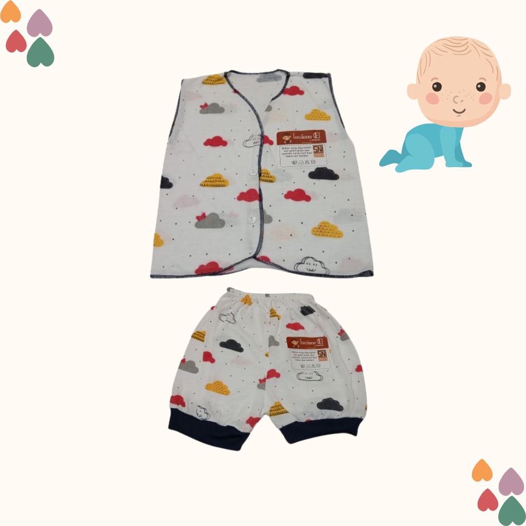 Setelan Baju Bayi Newborn Tanpa Lengan + Celana Pendek Kombinasi Eksklusif SNI Lusiana E 652503 + 651130