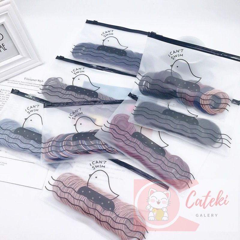 [CTK] PROMO IKAT RAMBUT KOREA / KARET RAMBUT SIMPLE MURAH FASHION TRENDY POLOS WARNA WARNI 100 PCS FREE POUCH BAG I CAN SWIM