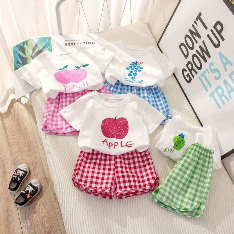 Set Baby Fruit Tea 6 bulan -18 bulan / Setelan Fruit Short Sleeve T-Shirt