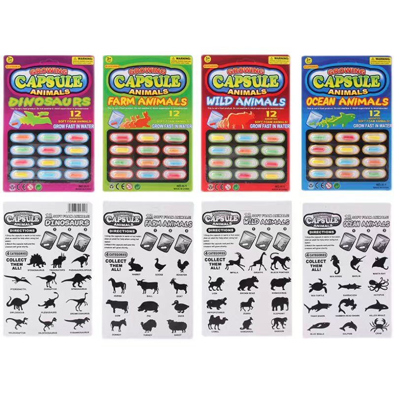 Mainan anak Growing capsule animals 1 set Mainan kapsul busa rendam ajaib binatang ini 12 kapsul hew
