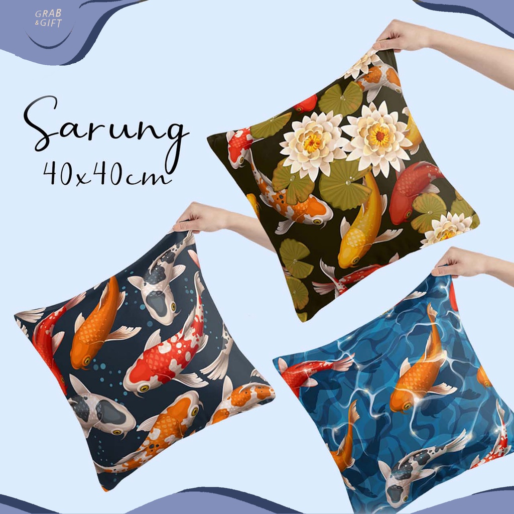 SARUNG Bantal Sofa Koi Fish Ikan 40x40 cm Cushion Pillow
